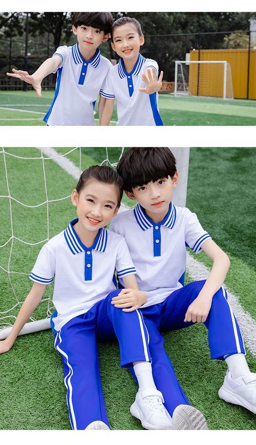 蓝白色儿童夏季短袖套装班服幼儿园园服定制
